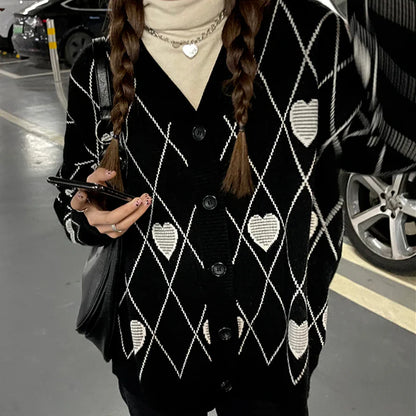 Heart Jacquard Loose Sweater for Women