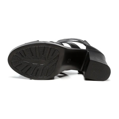 Summer New Hollow Chunky Heel Roman Peep Toe Sandals