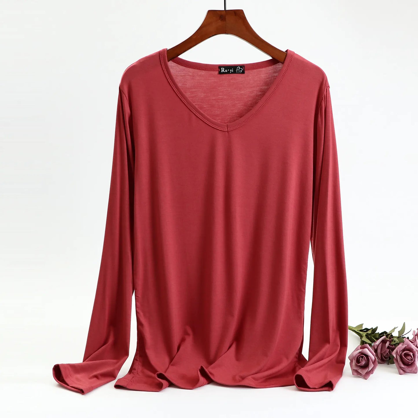 Plus Size Korean V-neck Long Sleeve Casual Top