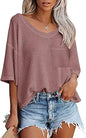 V-neck Summer Short Sleeve Green Shirts for Women