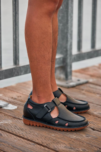 CALTO - K0751 - 2.8 Inches Taller (Black) - Lightweight Casual Fisherman Sandal Tallmenshoes.com