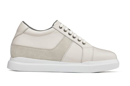 CALTO - K1531 - 3 Inches Taller (Off White) - Lightweight Leather Sneakers Tallmenshoes.com