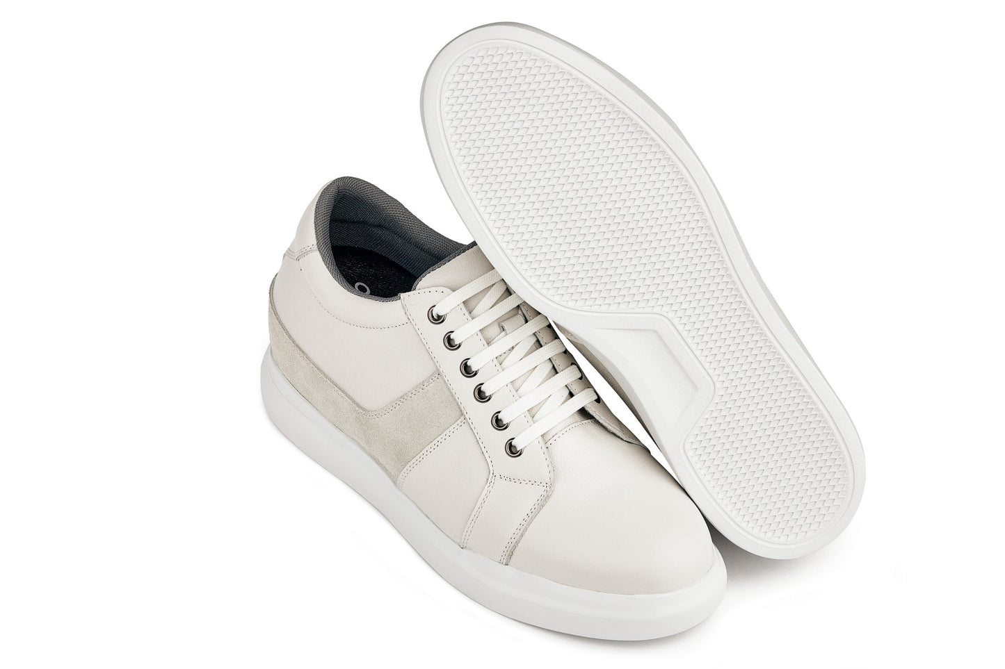 CALTO - K1531 - 3 Inches Taller (Off White) - Lightweight Leather Sneakers Tallmenshoes.com
