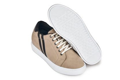 CALTO - K1552 - 2.8 Inches Taller (Taupe) - Lace Up Casual Sneakers Tallmenshoes.com