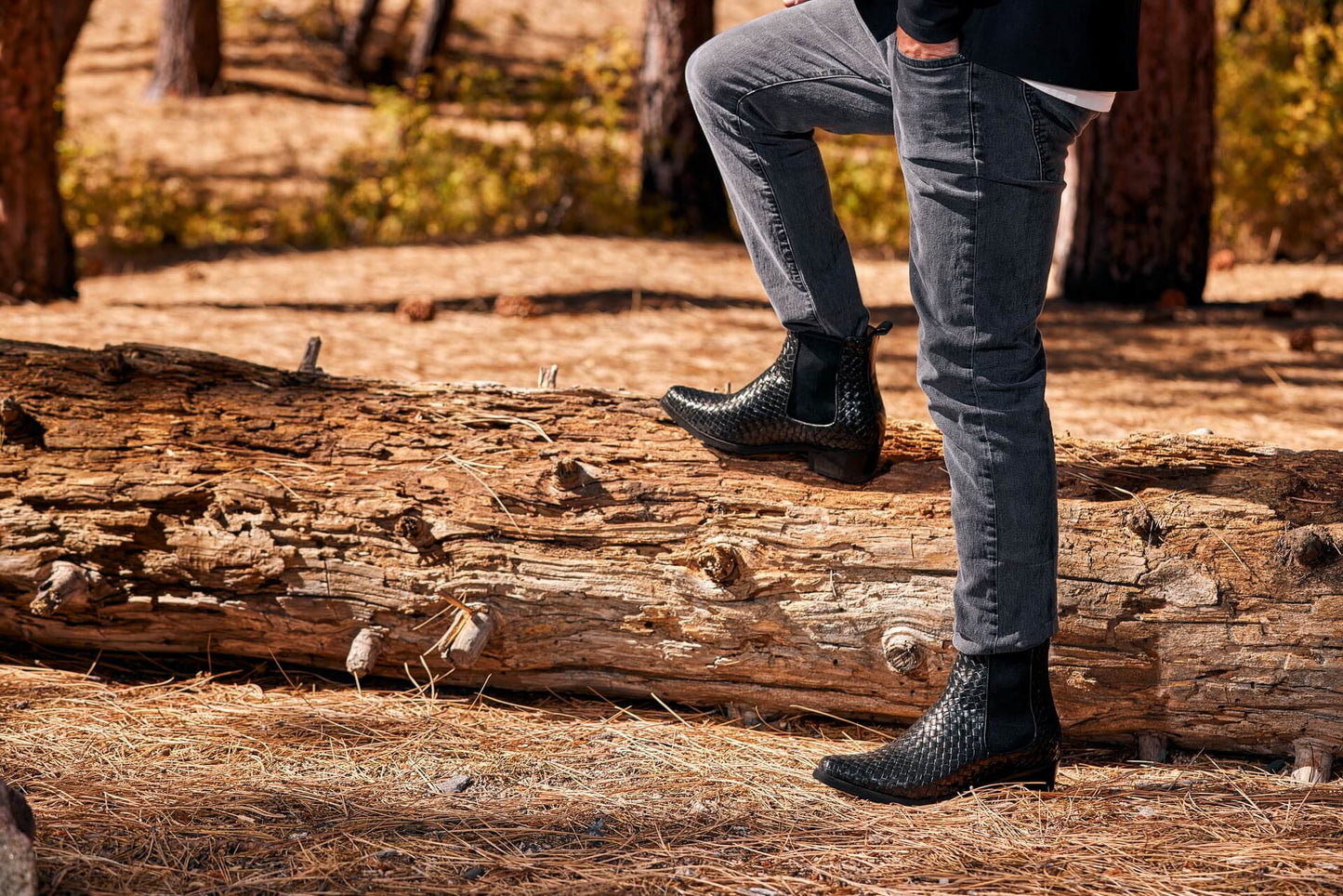 CALTO - K30521 - 3.3 Inches Taller (Black) - Woven Slip-On High-Top Chelsea Ankle Boots Tallmenshoes.com