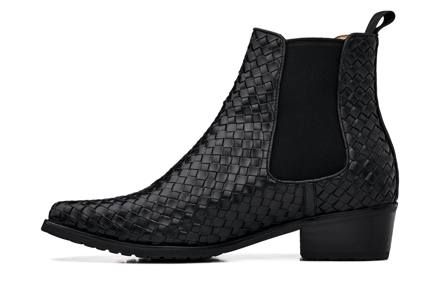 CALTO - K30521 - 3.3 Inches Taller (Black) - Woven Slip-On High-Top Chelsea Ankle Boots Tallmenshoes.com