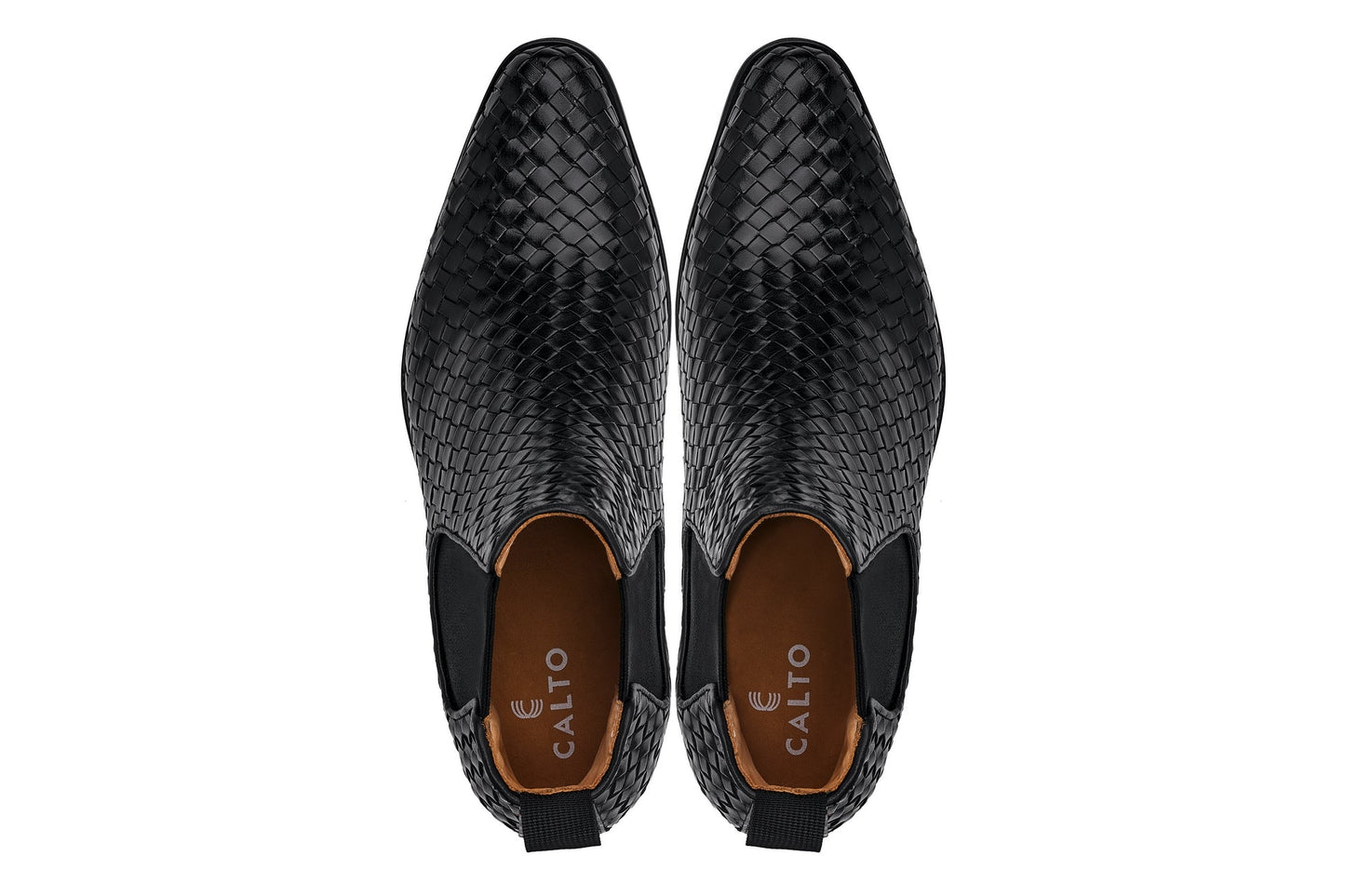 CALTO - K30521 - 3.3 Inches Taller (Black) - Woven Slip-On High-Top Chelsea Ankle Boots Tallmenshoes.com