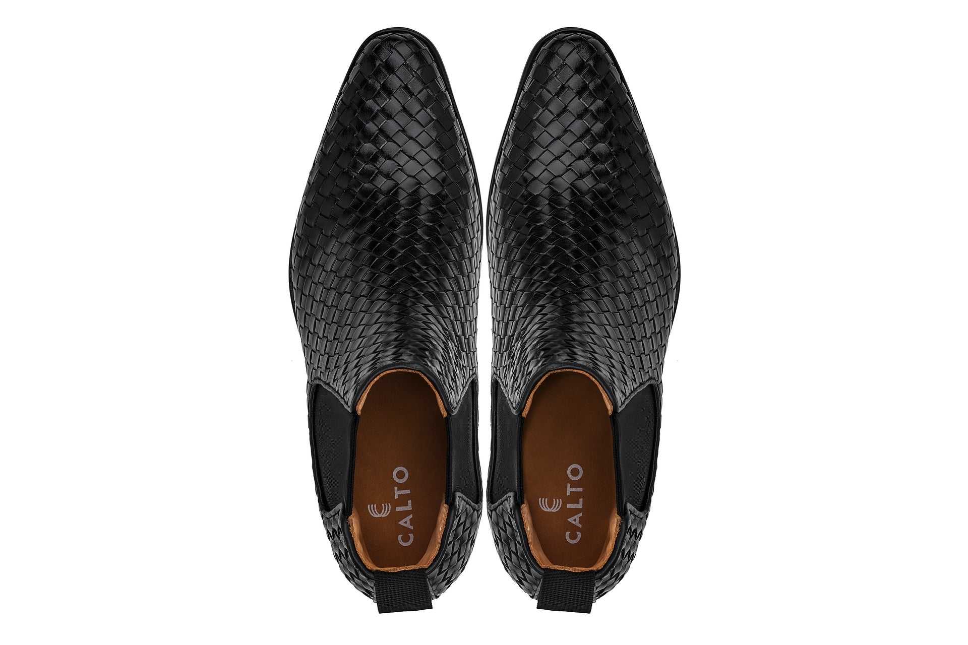 CALTO - K30521 - 3.3 Inches Taller (Black) - Woven Slip-On High-Top Chelsea Ankle Boots Tallmenshoes.com