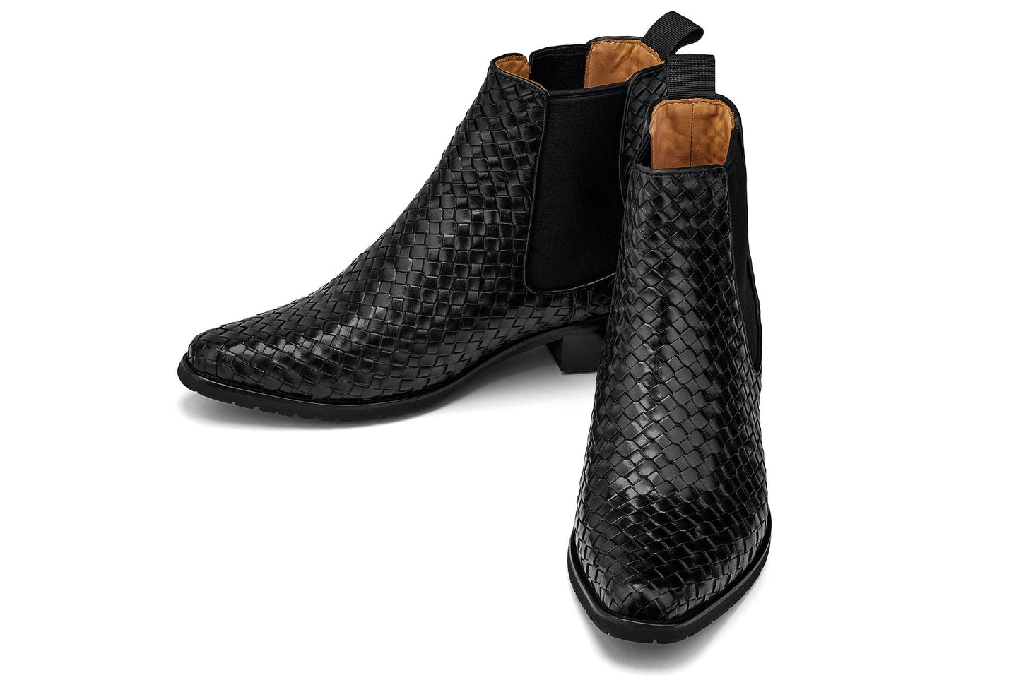 CALTO - K30521 - 3.3 Inches Taller (Black) - Woven Slip-On High-Top Chelsea Ankle Boots Tallmenshoes.com