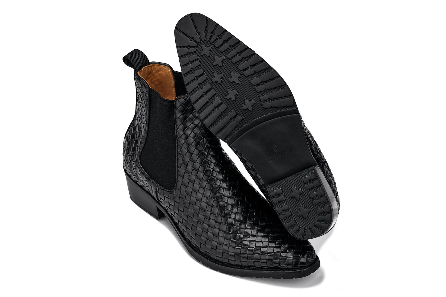 CALTO - K30521 - 3.3 Inches Taller (Black) - Woven Slip-On High-Top Chelsea Ankle Boots Tallmenshoes.com