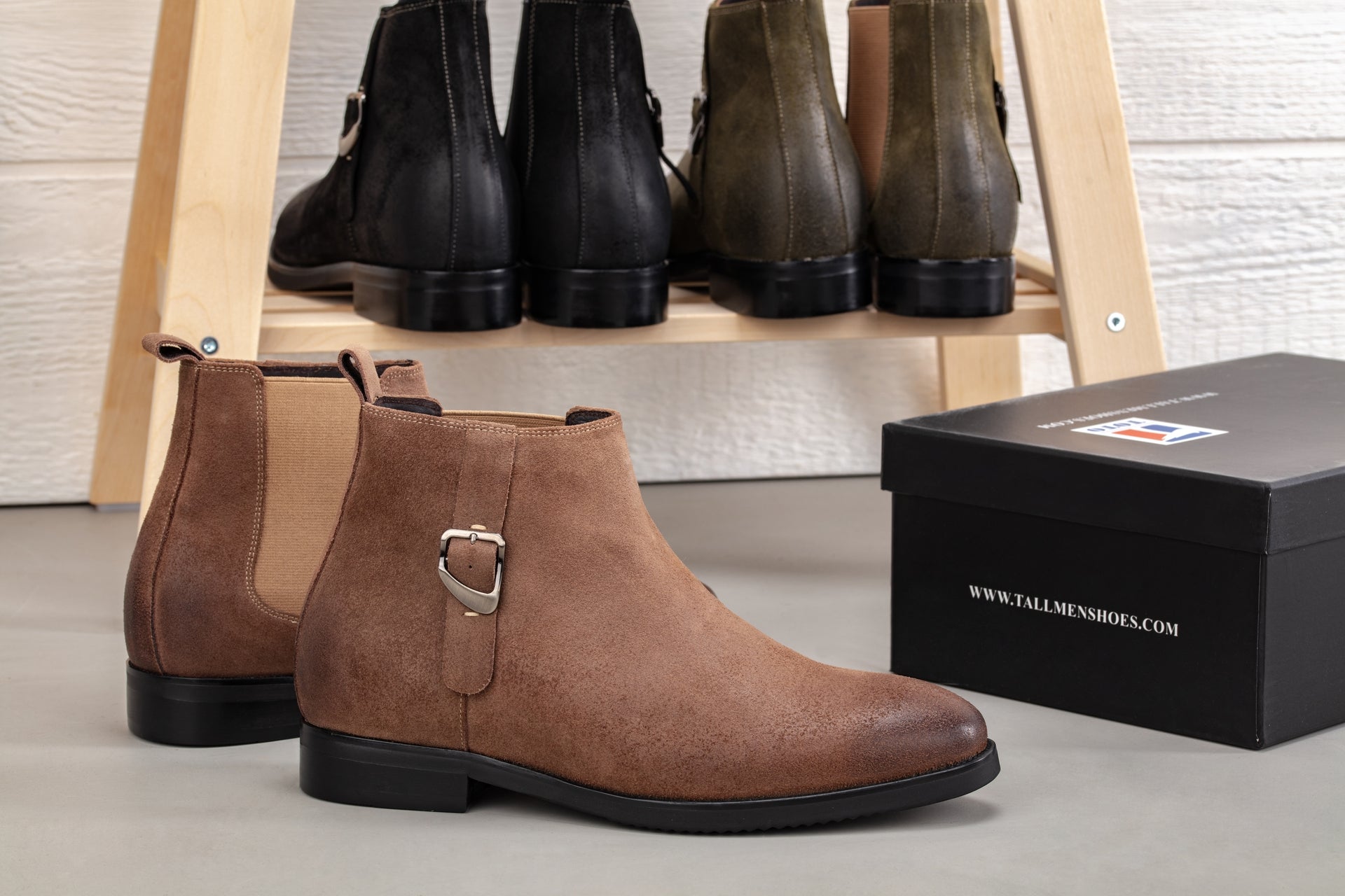 TOTO - K92083 - 3 Inches Taller (Nubuck Coffee Brown) - Chelsea Ankle Boots Tallmenshoes.com