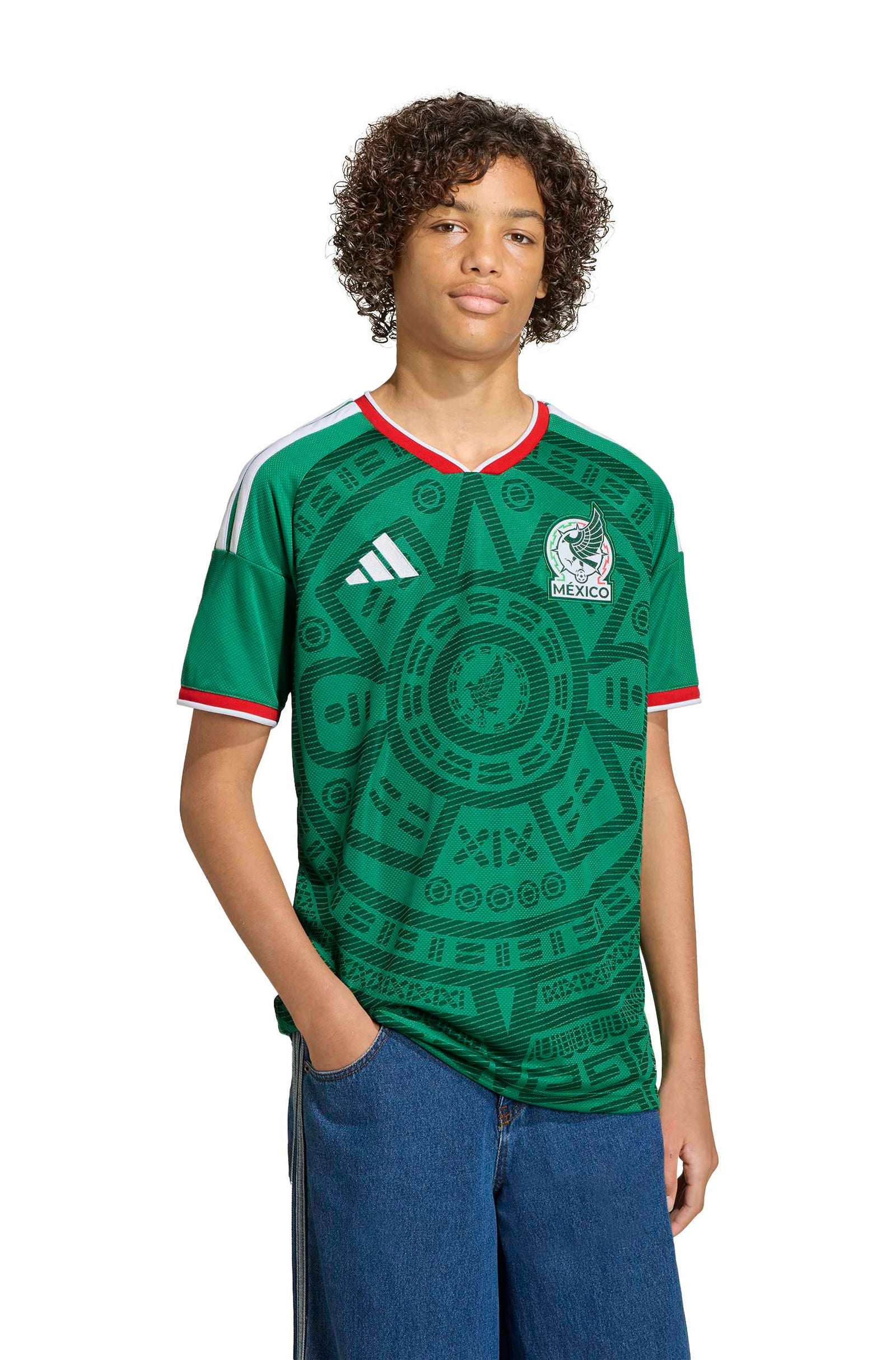 Adidas Kids Mexico 26 Home Kids Jersey - Green Denim Exchange
