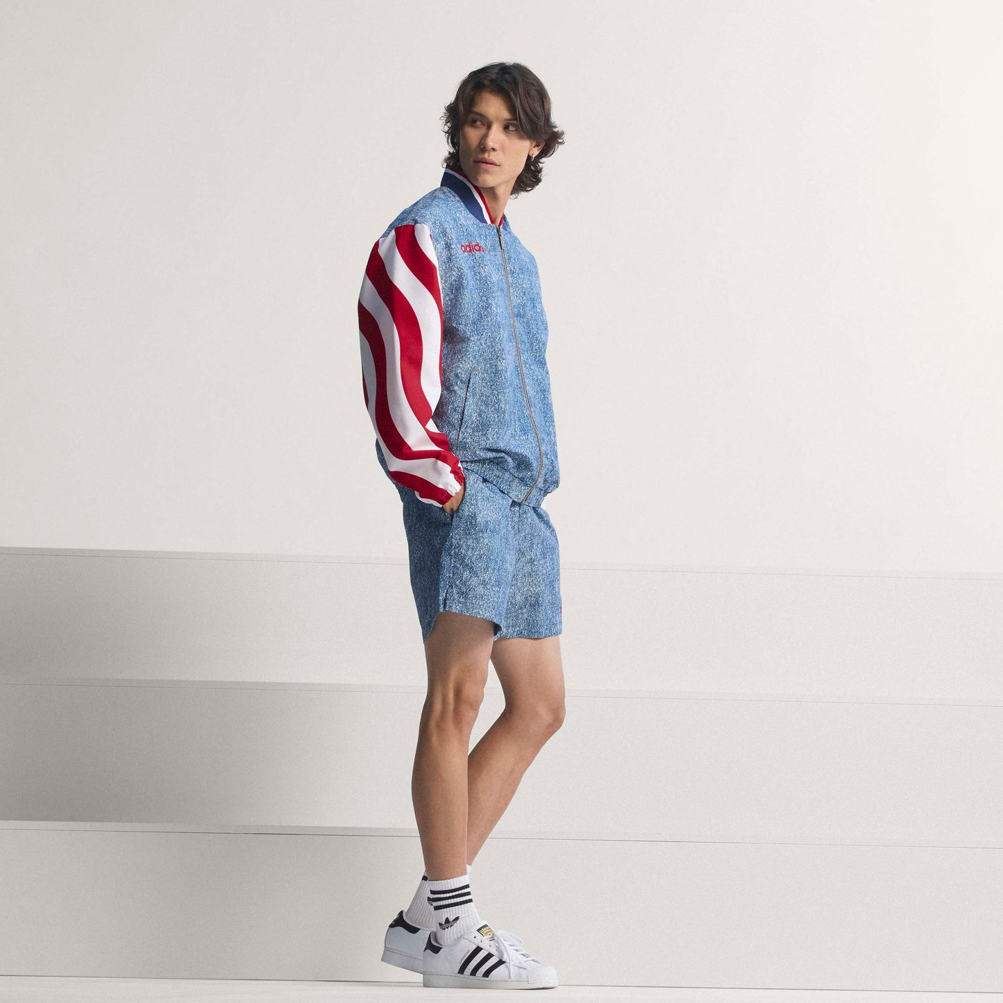 Adidas Mens Denim Graphic Track Jacket - Blue Denim Exchange