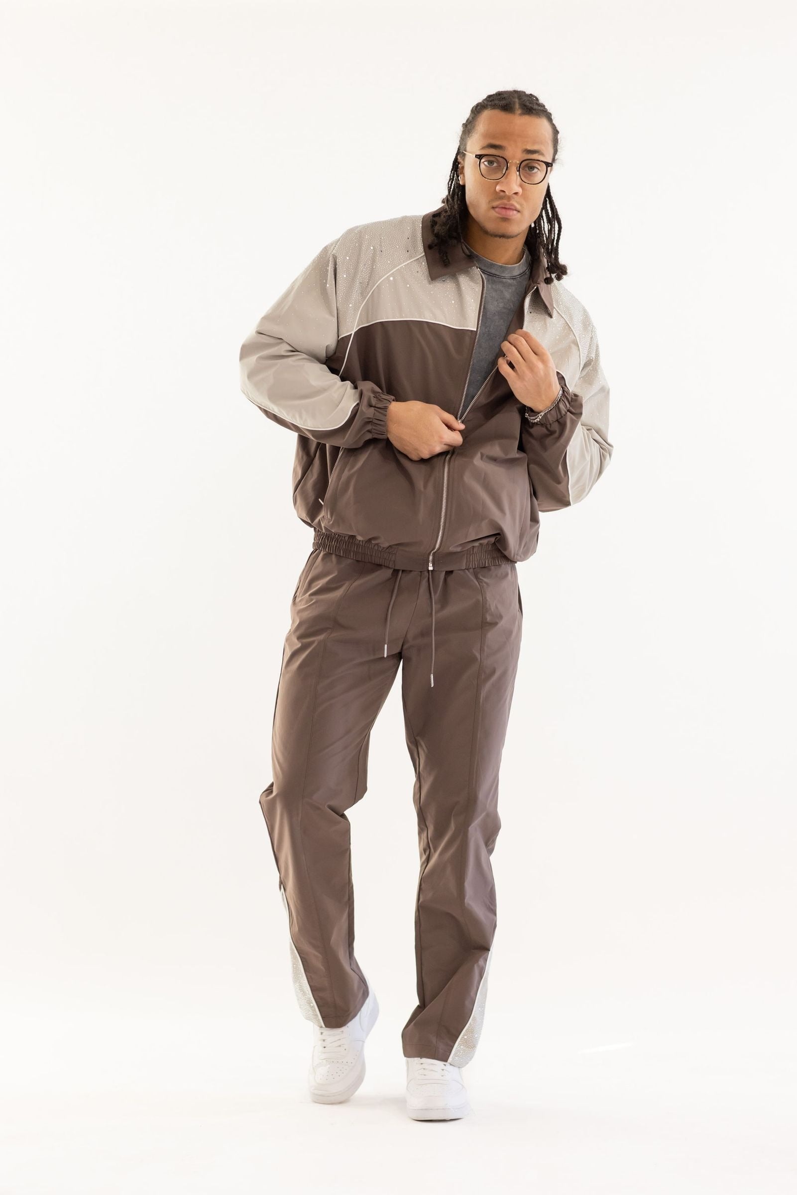 Kindred Rhinestone Track Suit - Brown/Khaki Denim Exchange