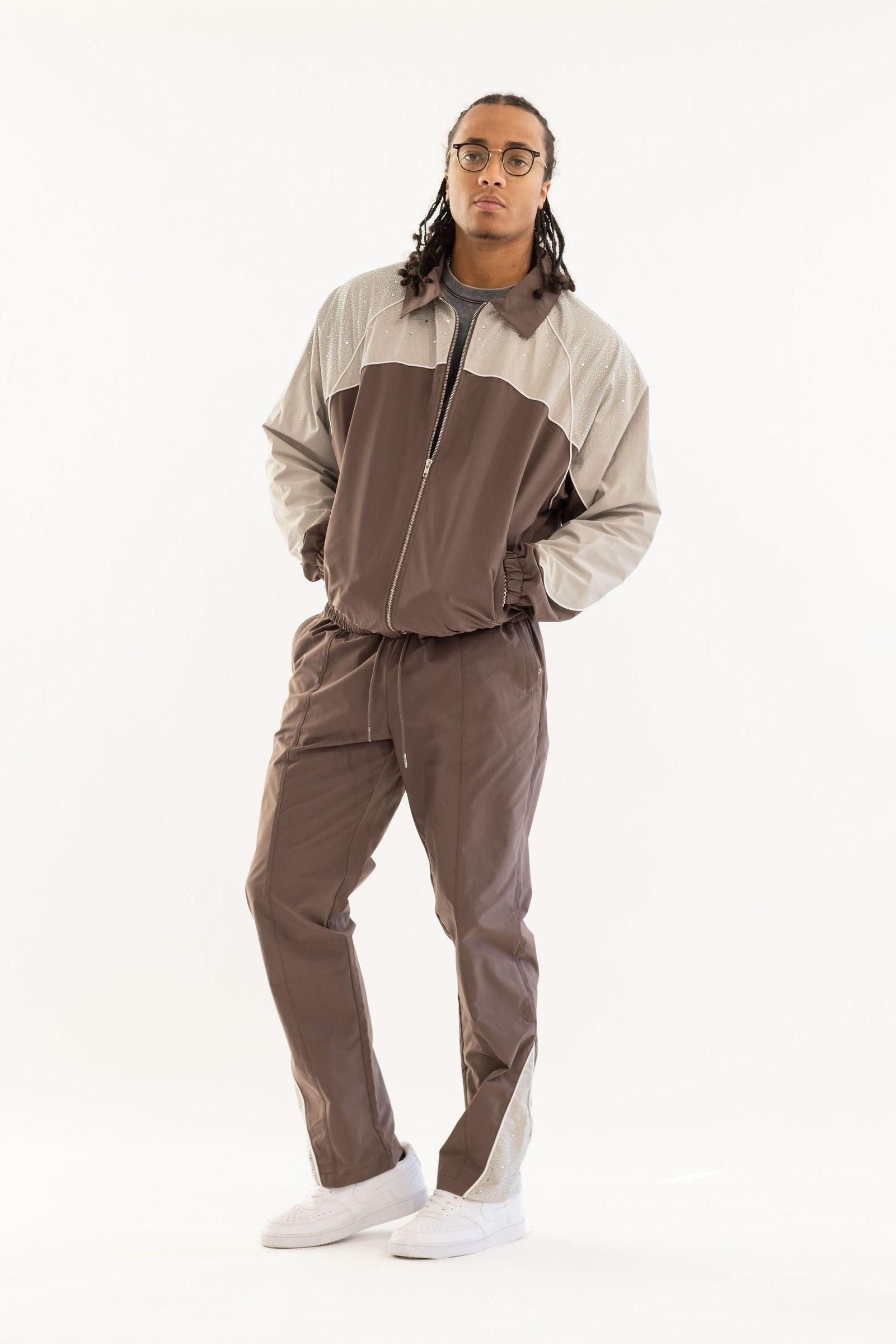 Kindred Rhinestone Track Suit - Brown/Khaki Denim Exchange