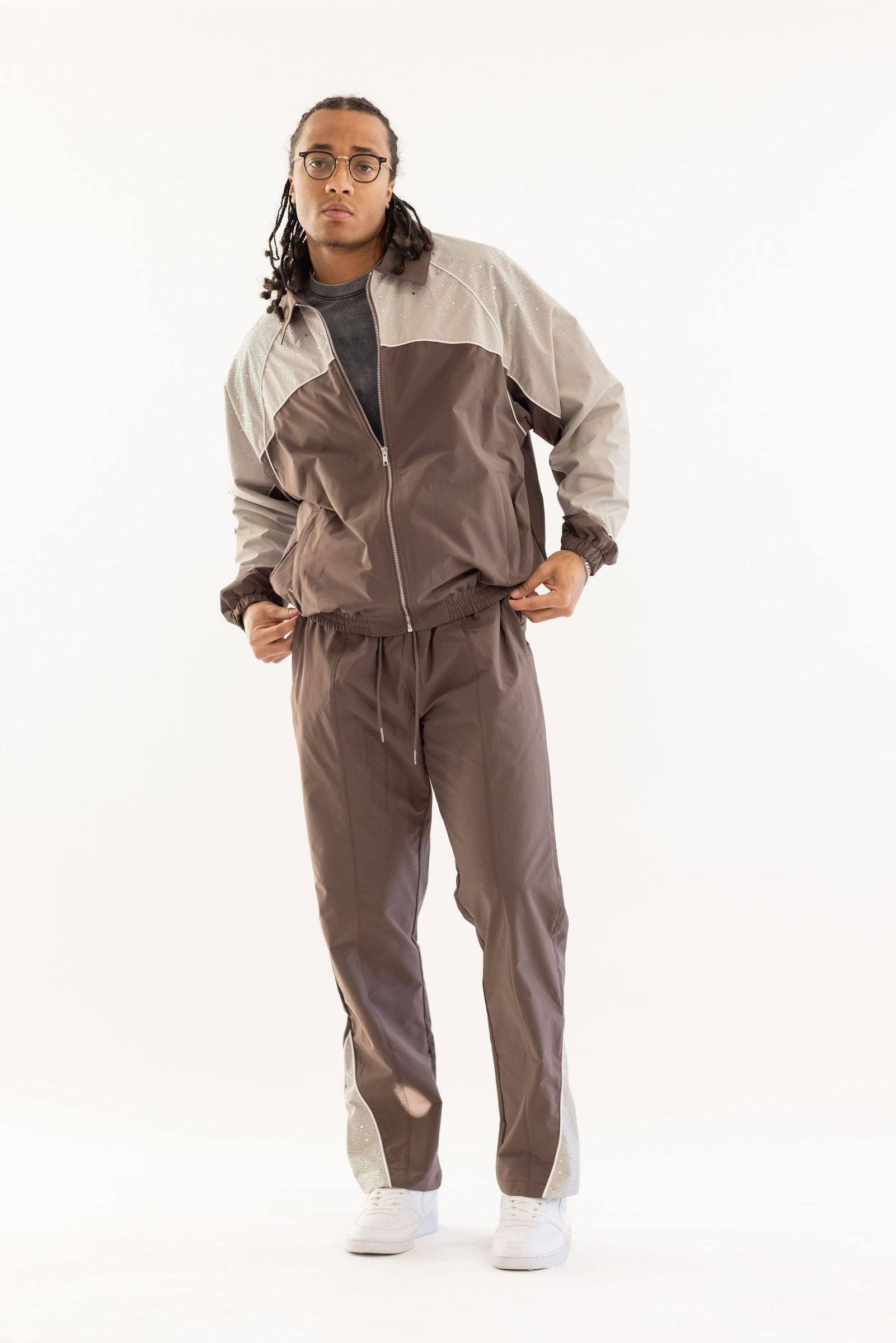 Kindred Rhinestone Track Suit - Brown/Khaki Denim Exchange