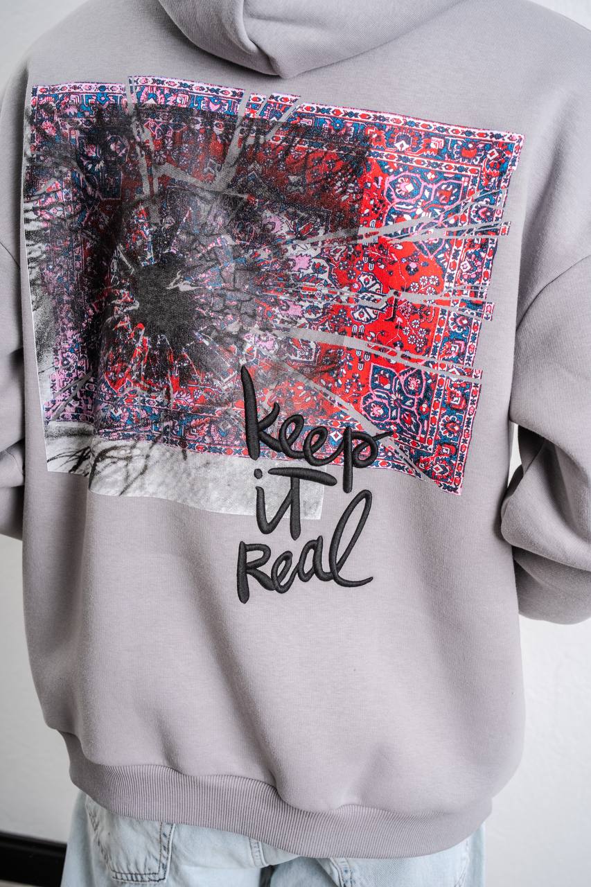 Keep It Real Embroidered Oversized Sweatshirt - Soft Brushed 3-Ply Fabric Withinblack