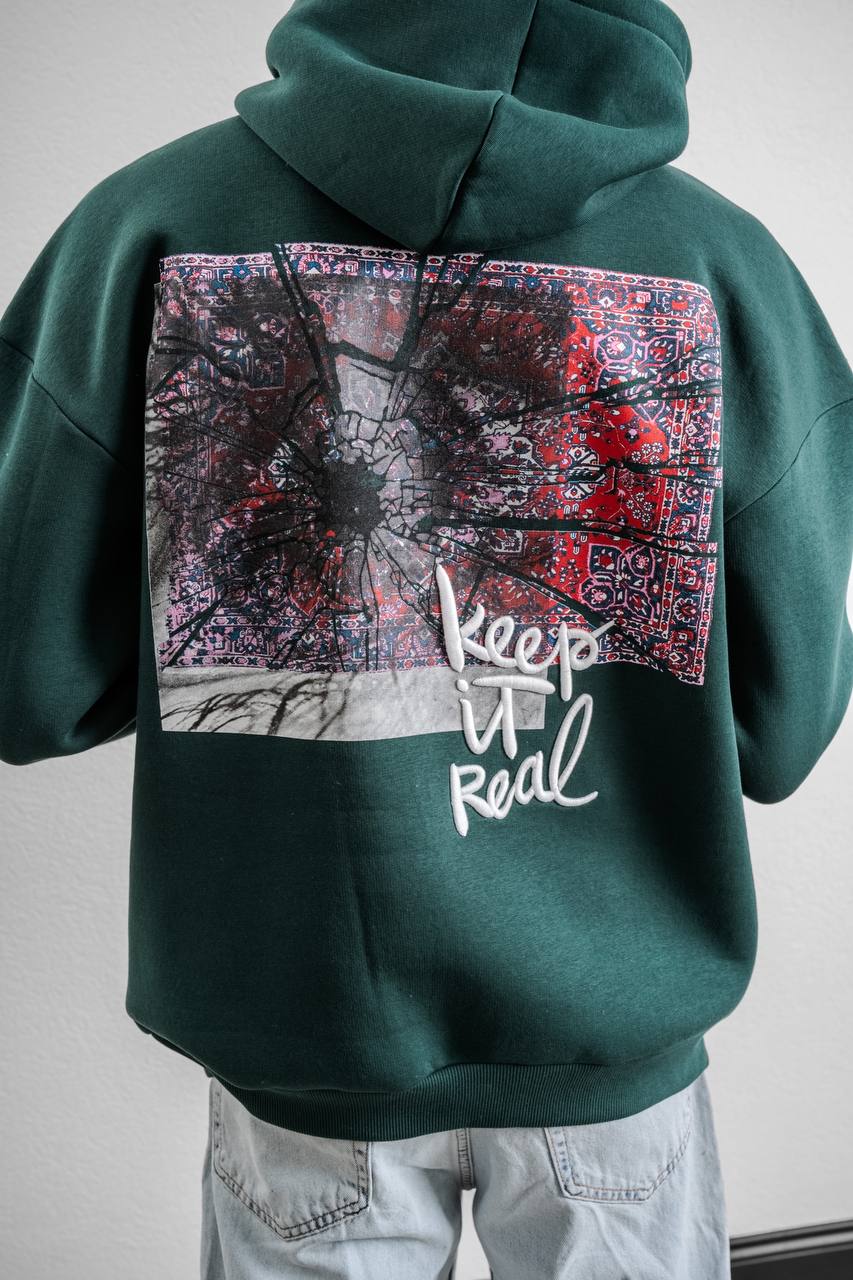 Keep It Real Embroidered Oversized Sweatshirt - Soft Brushed 3-Ply Fabric Withinblack