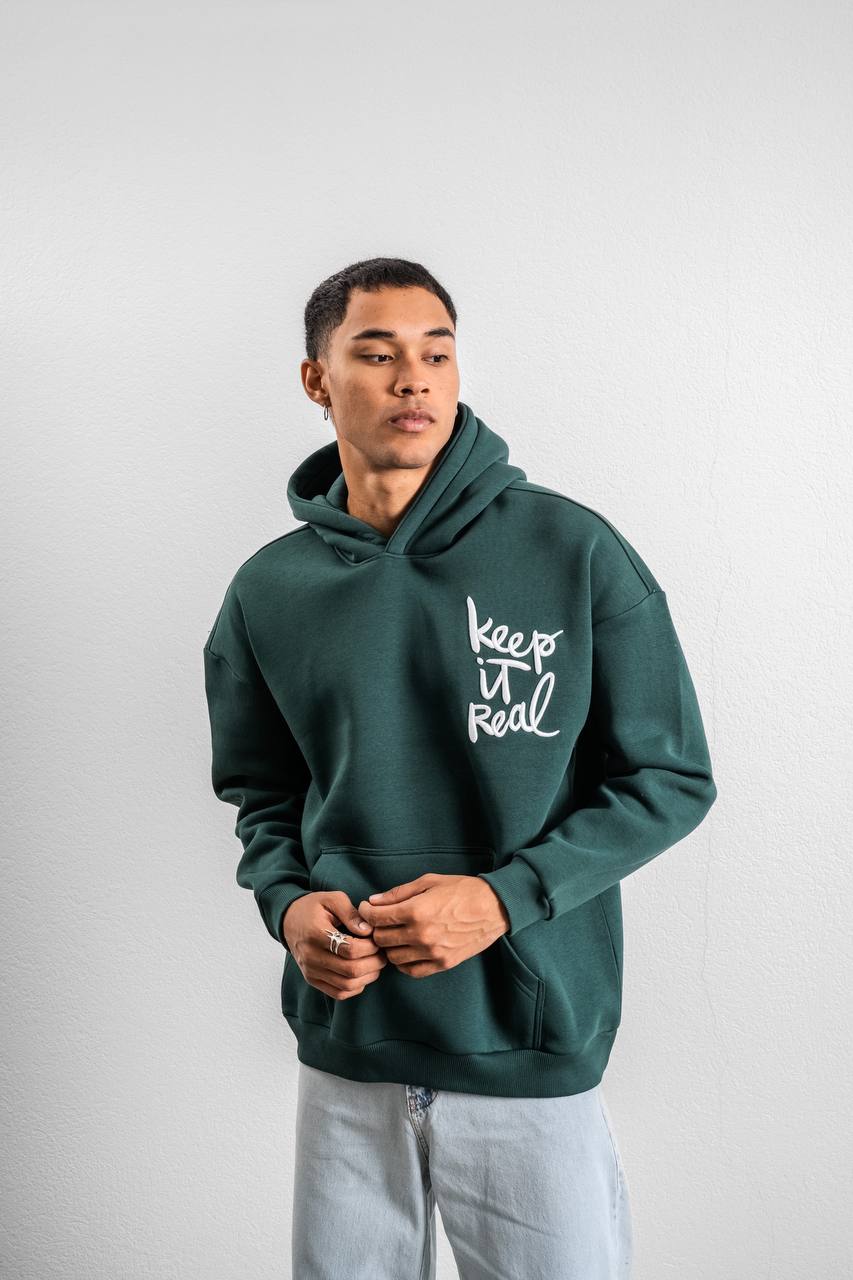 Keep It Real Embroidered Oversized Sweatshirt - Soft Brushed 3-Ply Fabric Withinblack