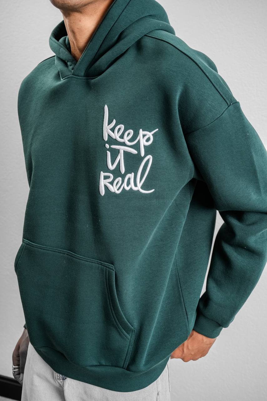 Keep It Real Embroidered Oversized Sweatshirt - Soft Brushed 3-Ply Fabric Withinblack