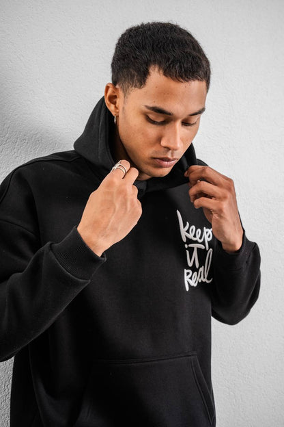 Keep It Real Embroidered Oversized Sweatshirt - Soft Brushed 3-Ply Fabric Withinblack