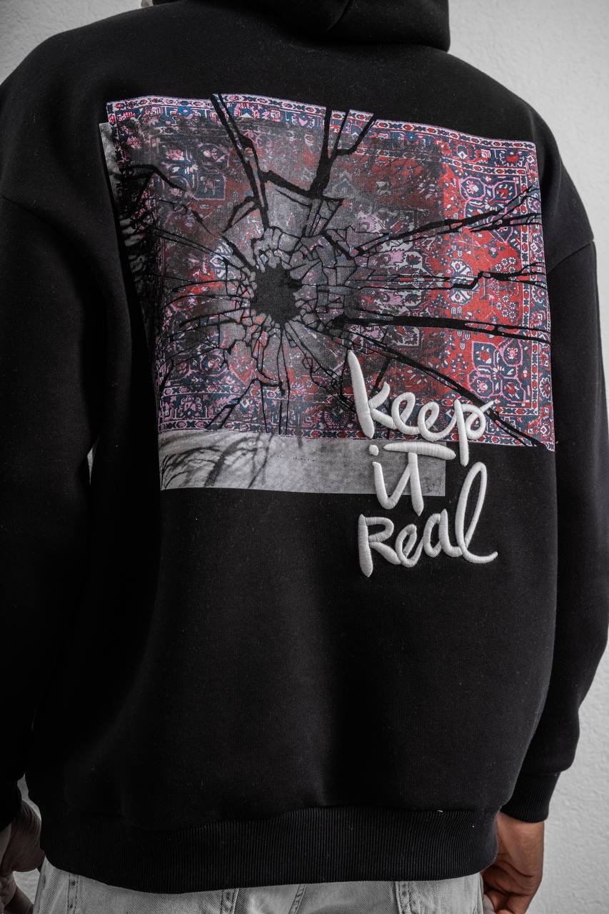 Keep It Real Embroidered Oversized Sweatshirt - Soft Brushed 3-Ply Fabric Withinblack