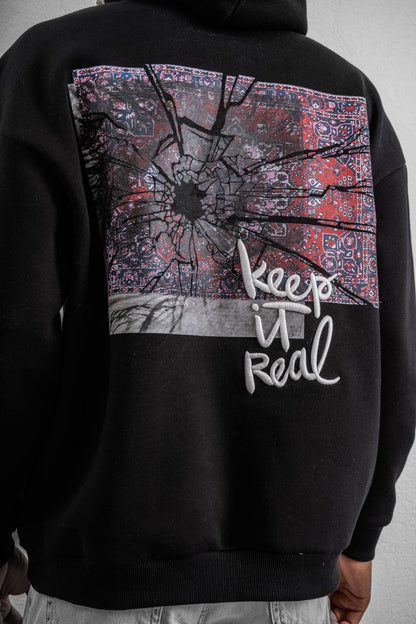 Keep It Real Embroidered Oversized Sweatshirt - Soft Brushed 3-Ply Fabric Withinblack
