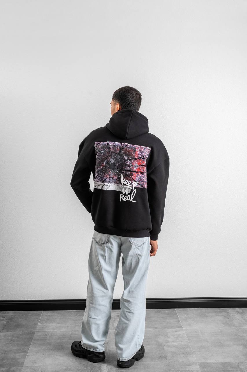 Keep It Real Embroidered Oversized Sweatshirt - Soft Brushed 3-Ply Fabric Withinblack