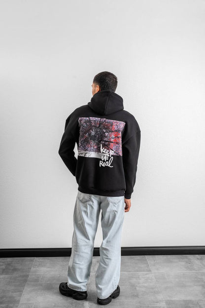Keep It Real Embroidered Oversized Sweatshirt - Soft Brushed 3-Ply Fabric Withinblack