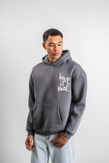 Keep It Real Embroidered Oversized Sweatshirt - Soft Brushed 3-Ply Fabric Withinblack