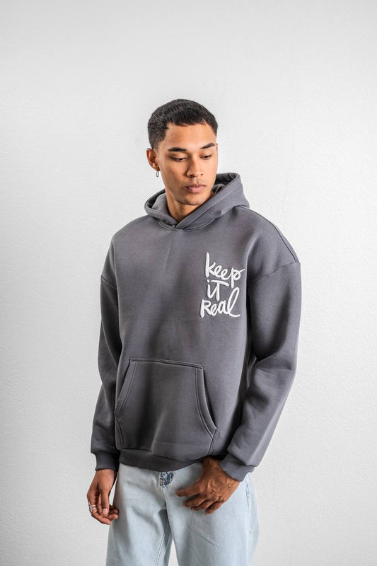 Keep It Real Embroidered Oversized Sweatshirt - Soft Brushed 3-Ply Fabric Withinblack