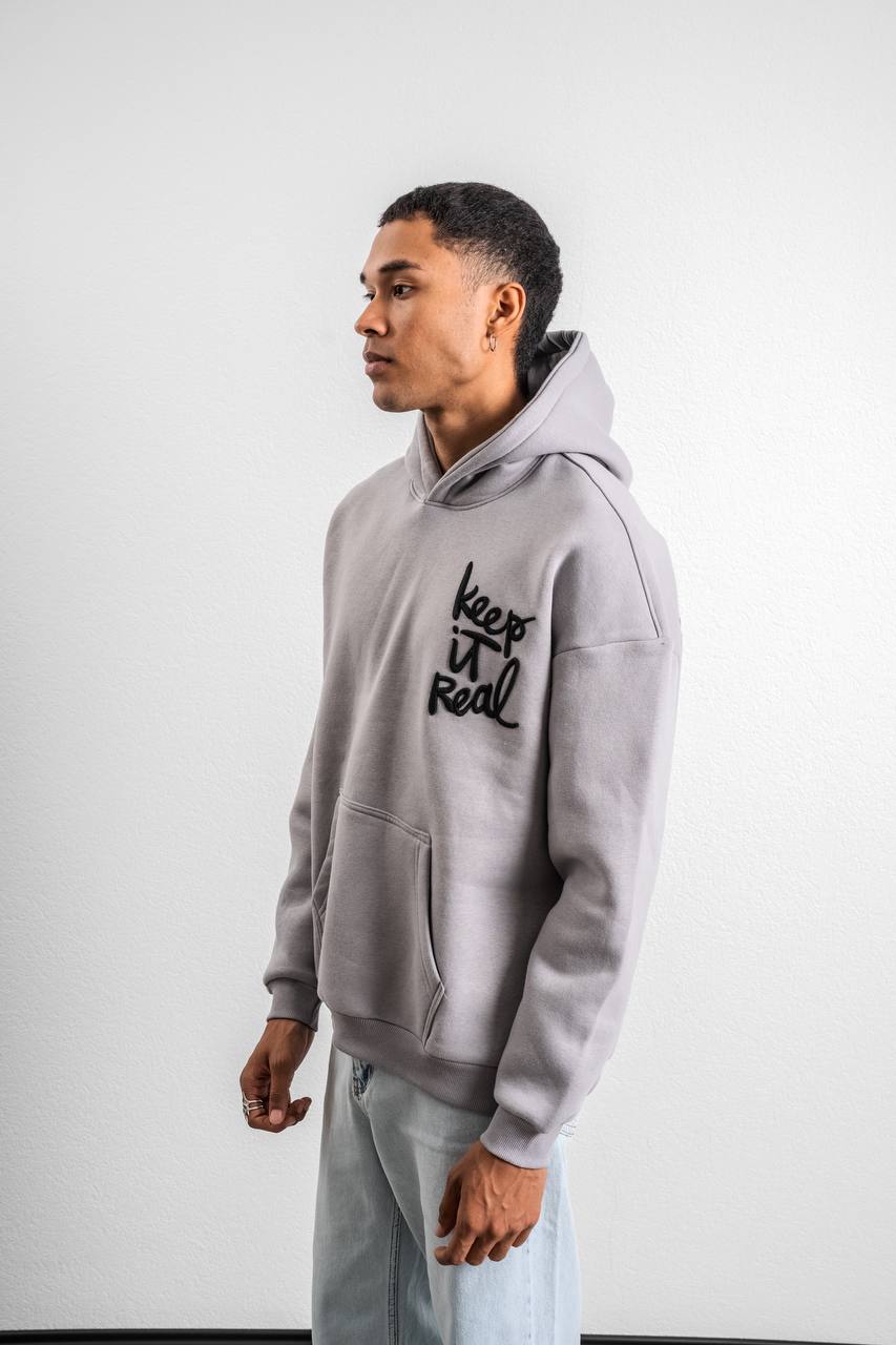 Keep It Real Embroidered Oversized Sweatshirt - Soft Brushed 3-Ply Fabric Withinblack