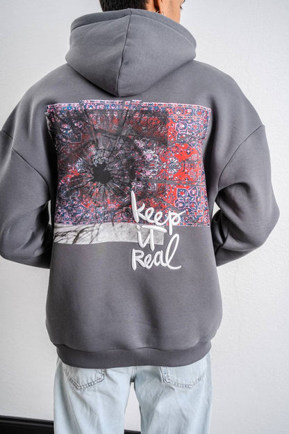 Keep It Real Embroidered Oversized Sweatshirt - Soft Brushed 3-Ply Fabric Withinblack