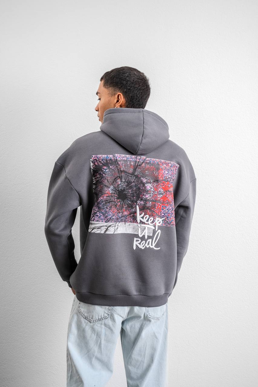 Keep It Real Embroidered Oversized Sweatshirt - Soft Brushed 3-Ply Fabric Withinblack