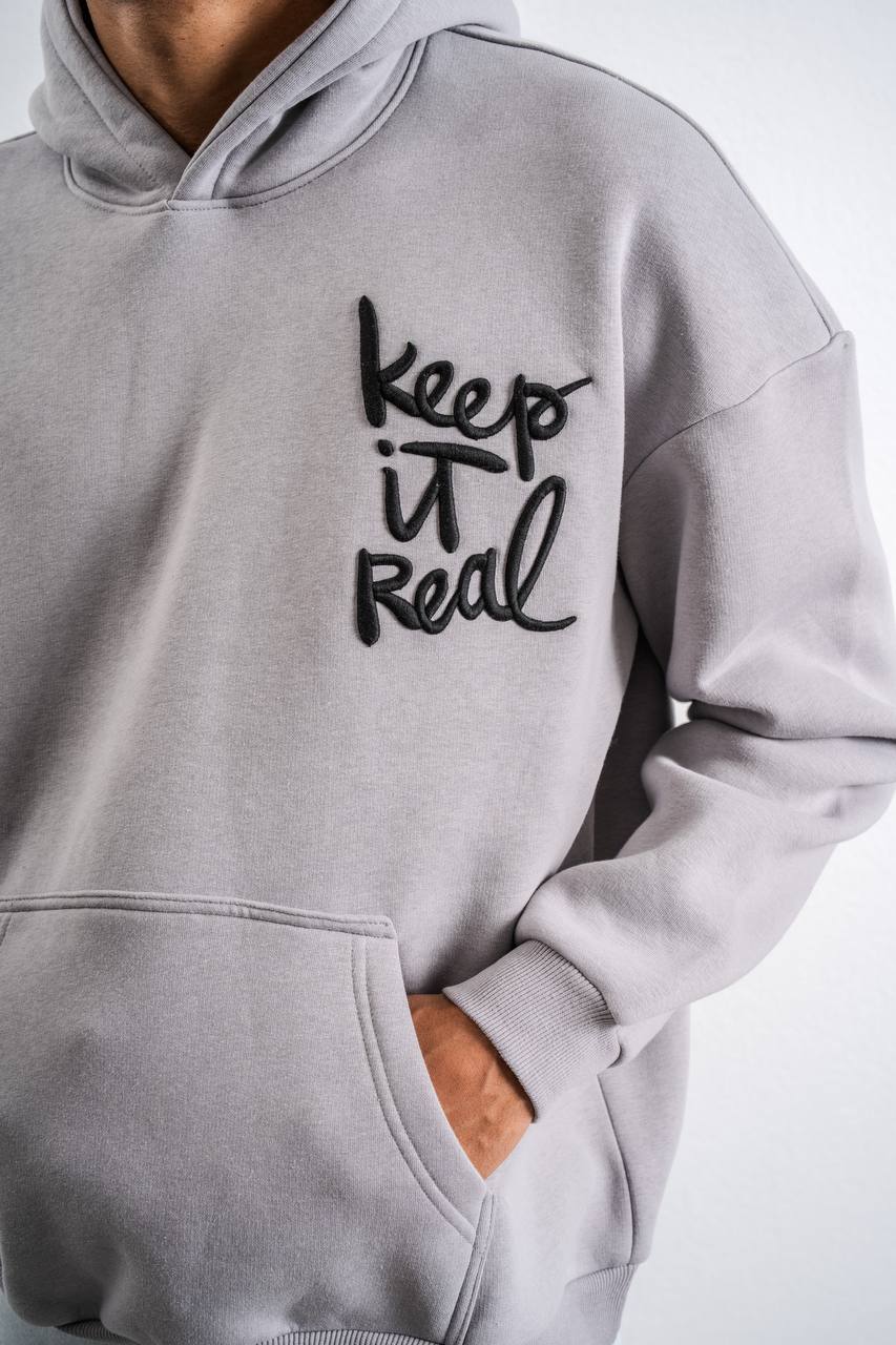 Keep It Real Embroidered Oversized Sweatshirt - Soft Brushed 3-Ply Fabric Withinblack