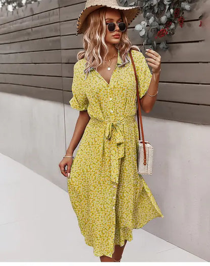 Women's Floral Summer Midi Dress with V Neck