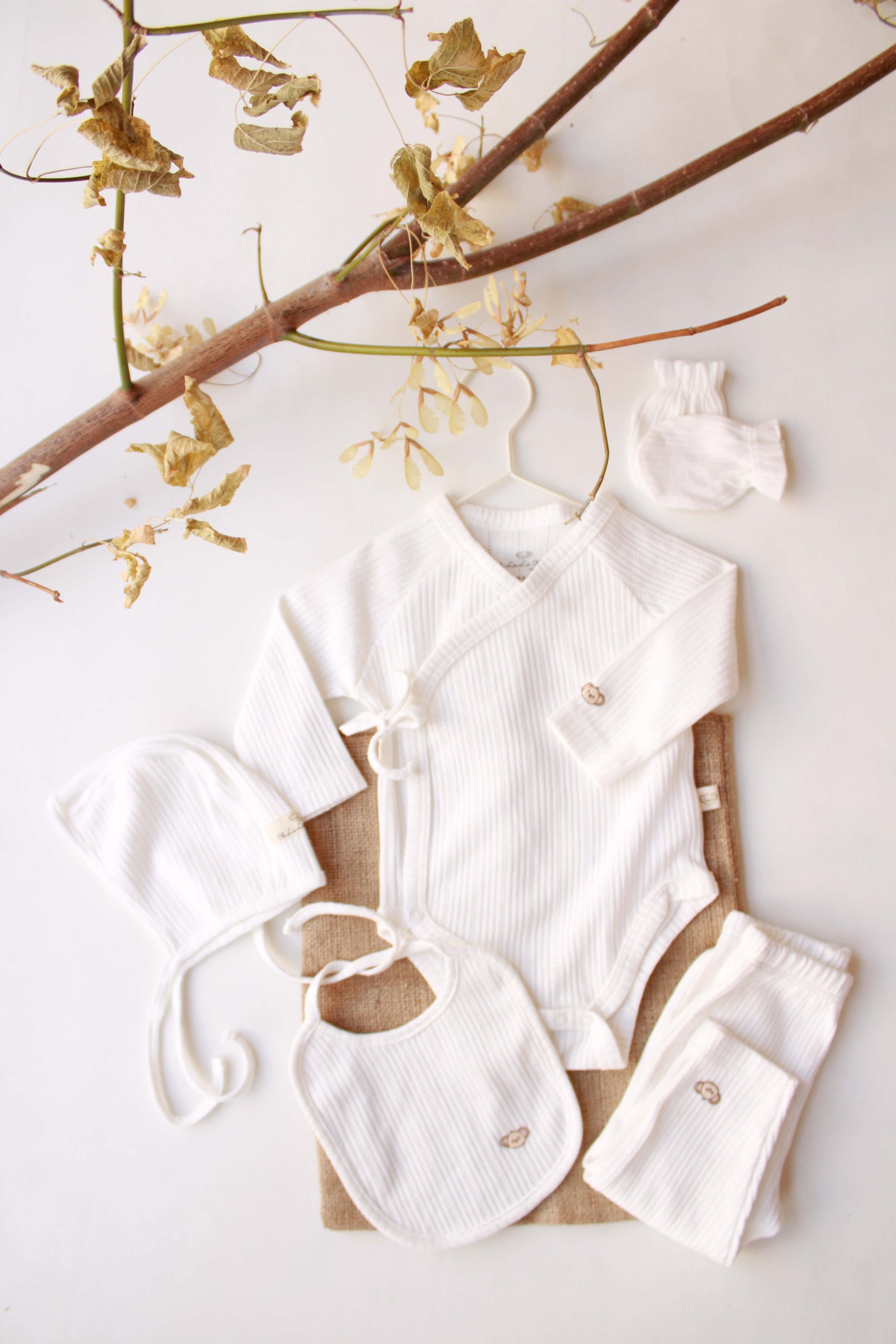 White Ribbed Koala Print 5 Piece Newborn Set Honey and Hive