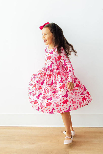 Dino Kisses L/S Pocket Twirl Dress