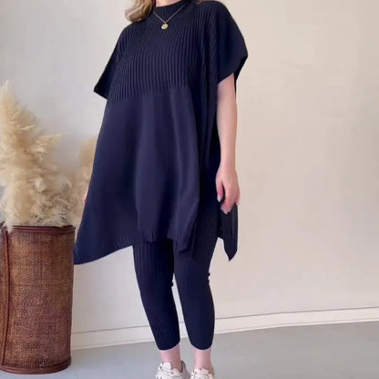 Fall Plus Size Knit Batwing Top & Bottom Set