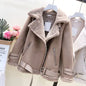 Lamb Wool Jacket, Thick Suede Leather Motorcycle Coat
