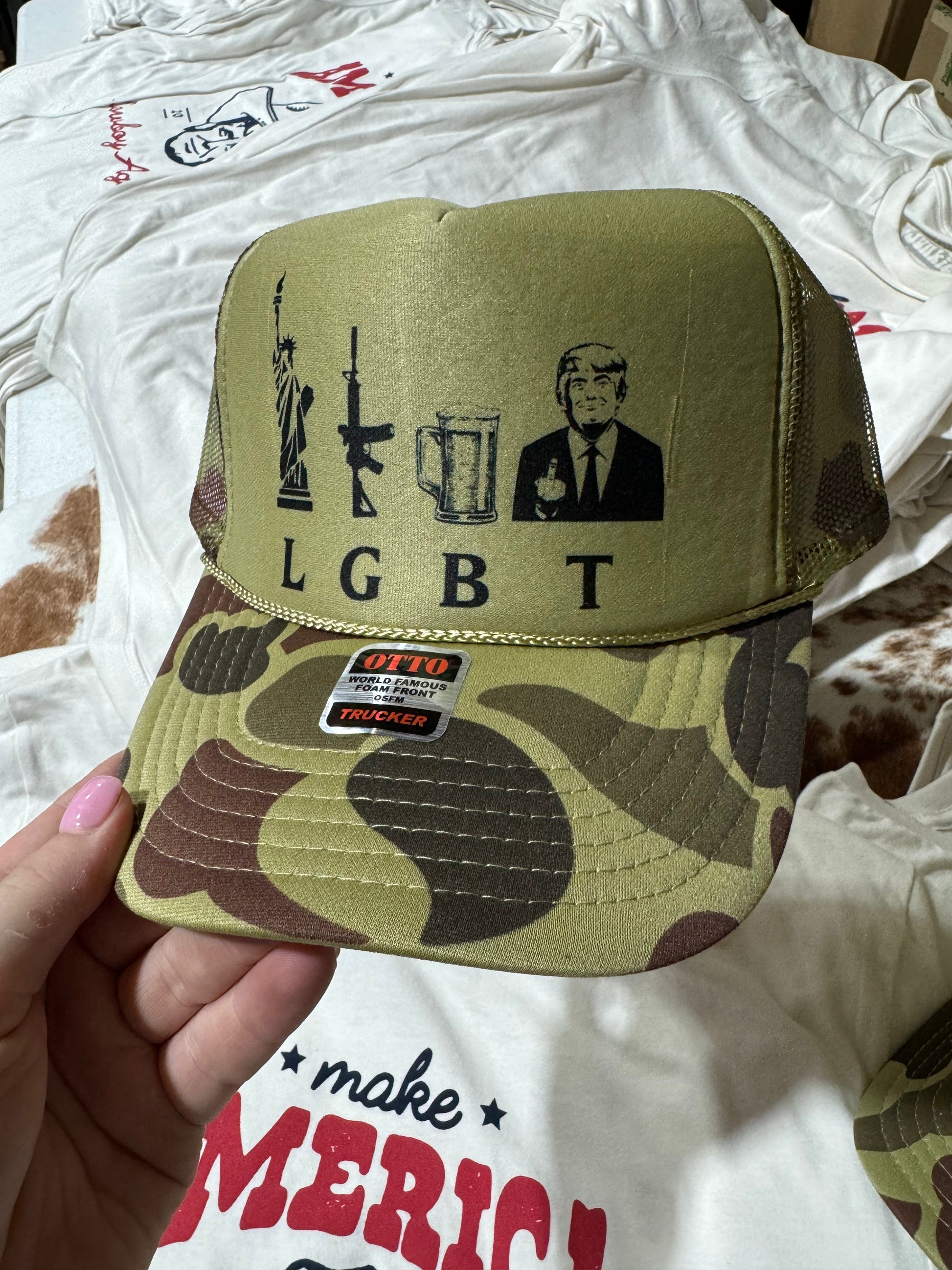 Liberty, Guns, Beer and Trump LGBT Trucker Hat Wild Junkie