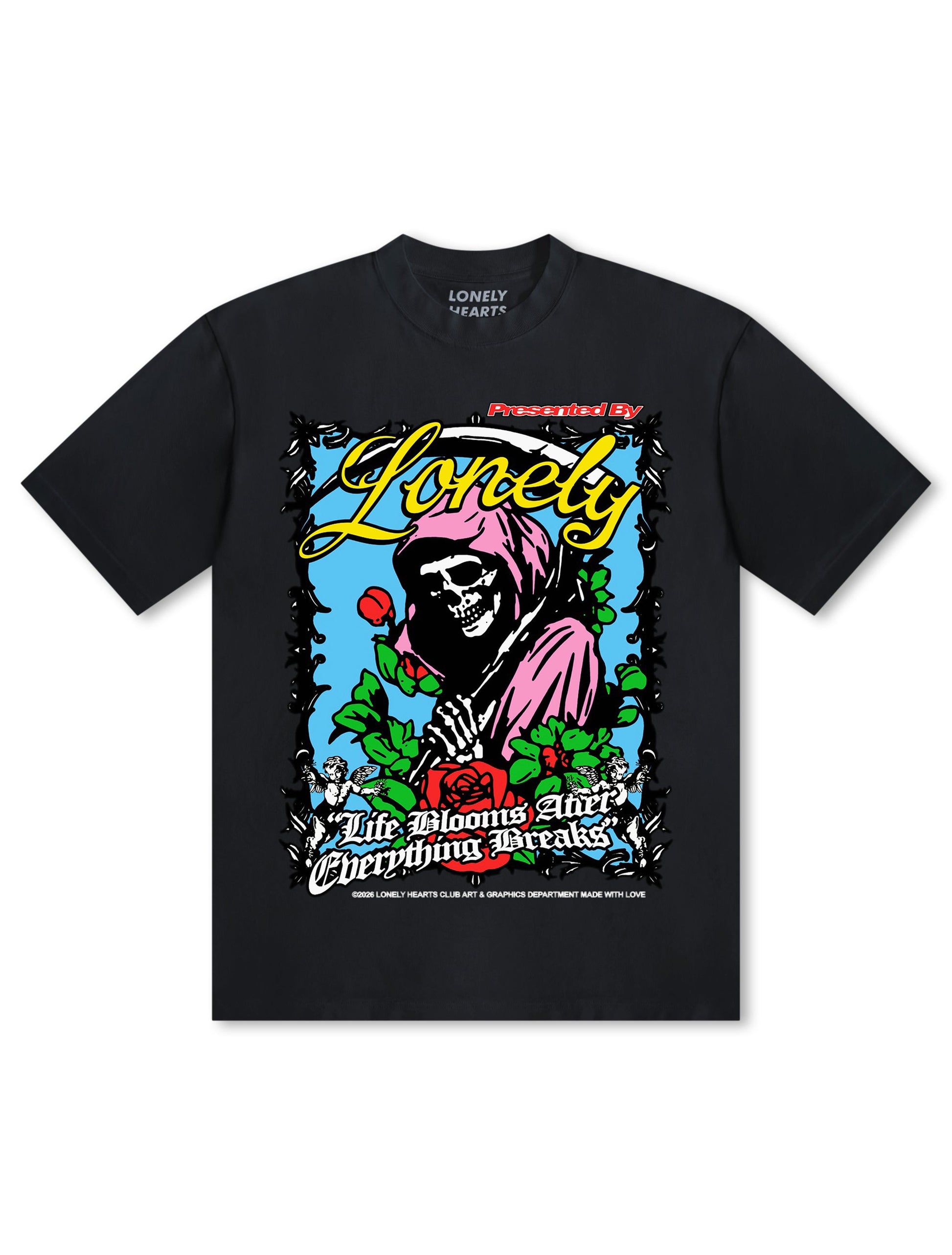 Lonely Hearts Club Life Blooms Premium T-Shirt - Black Denim Exchange