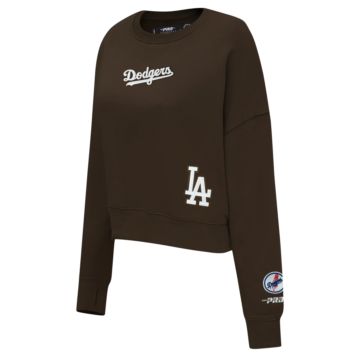 Pro Standard Womens LA Dodgers Cropped Wingspan Crewneck - Brown Denim Exchange