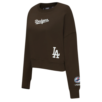 Pro Standard Womens LA Dodgers Cropped Wingspan Crewneck - Brown Denim Exchange