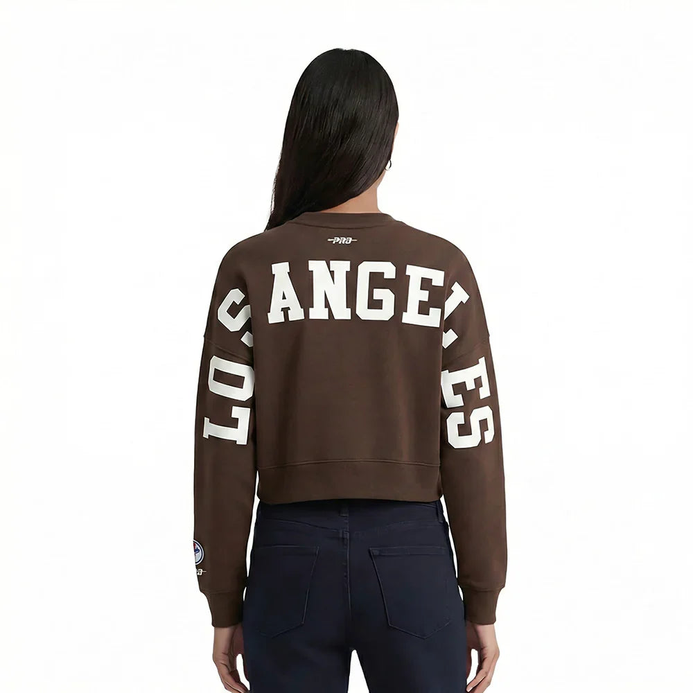 Pro Standard Womens LA Dodgers Cropped Wingspan Crewneck - Brown Denim Exchange