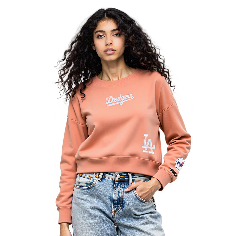 Pro Standard Womens LA Dodgers Cropped Wingspan Crewneck - Guava Denim Exchange