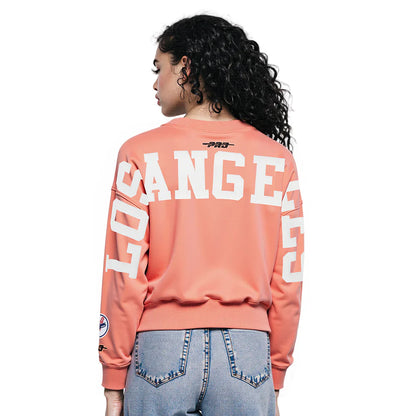 Pro Standard Womens LA Dodgers Cropped Wingspan Crewneck - Guava Denim Exchange
