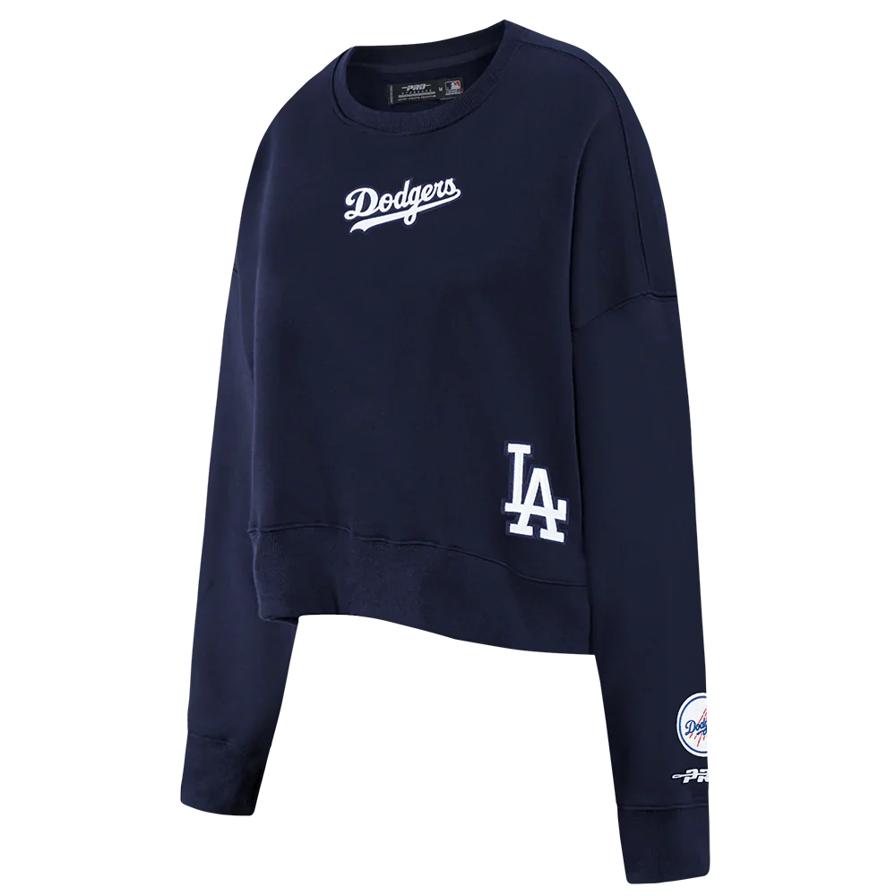 Pro Standard Womens LA Dodgers Cropped Wingspan Crewneck - Midnight Navy Denim Exchange