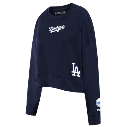 Pro Standard Womens LA Dodgers Cropped Wingspan Crewneck - Midnight Navy Denim Exchange