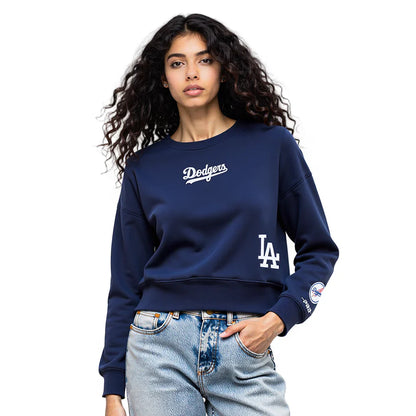Pro Standard Womens LA Dodgers Cropped Wingspan Crewneck - Midnight Navy Denim Exchange